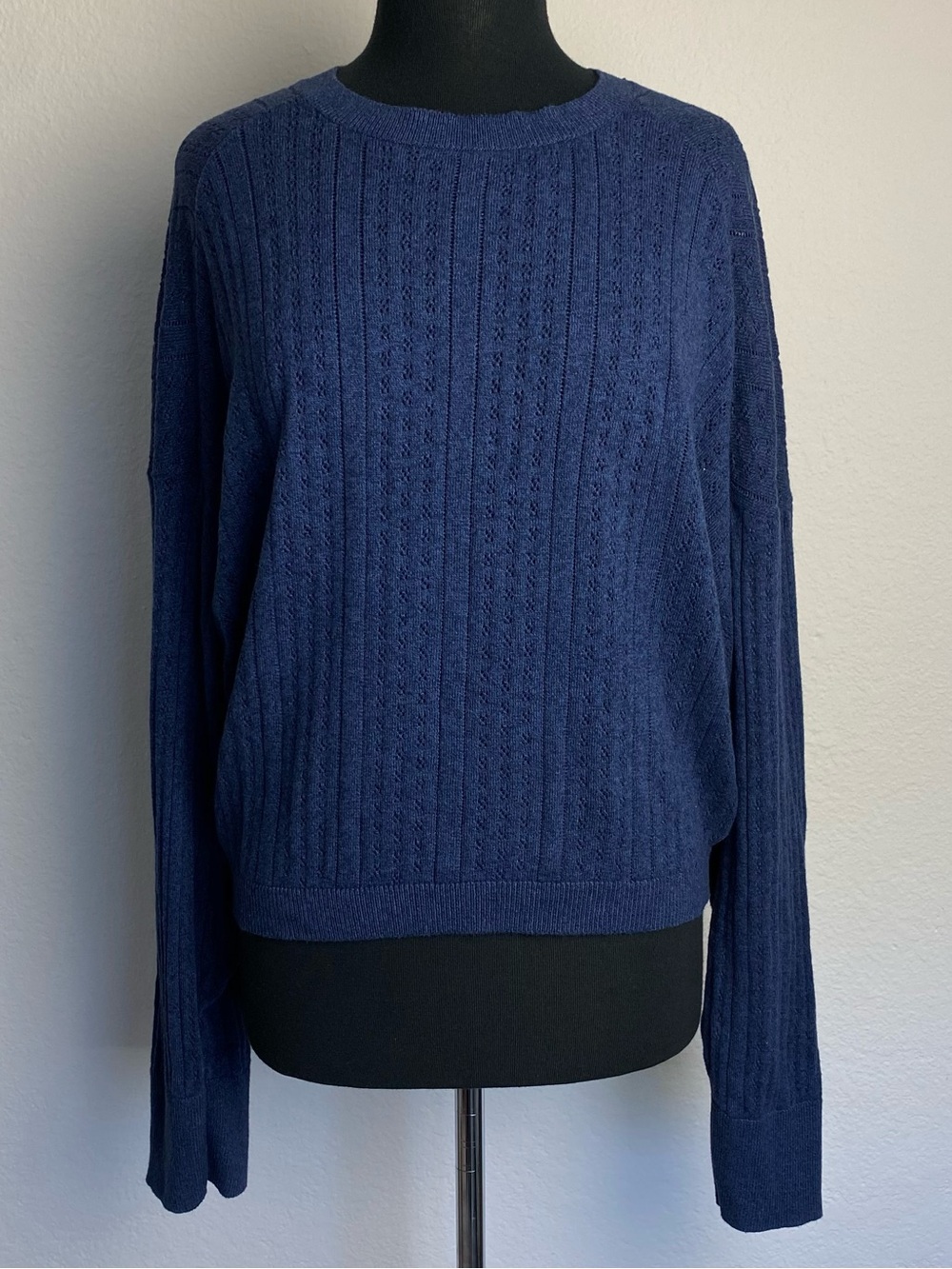 James Street Co Pullover Slouchy Knit Sweater Size XL Dark Blue Cotton Cashmere
